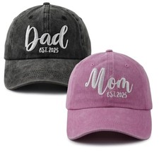 2PCS Grandma and Grandpa Est 2025 Hats for Grandparents, Adjustable Dad and Mom