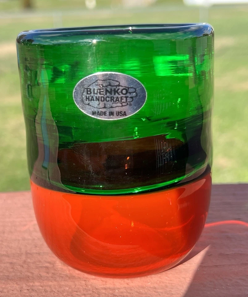 Blenko Glass Green & Red Cup 10oz New 2025 - Image 2 of 4