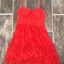 Vintage Y2k American Eagle Peasant Babydoll Dress Orange M