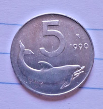 Moneta 5 Lire Italia Delfino proveniente da una banca italiana 5 Lire italiane