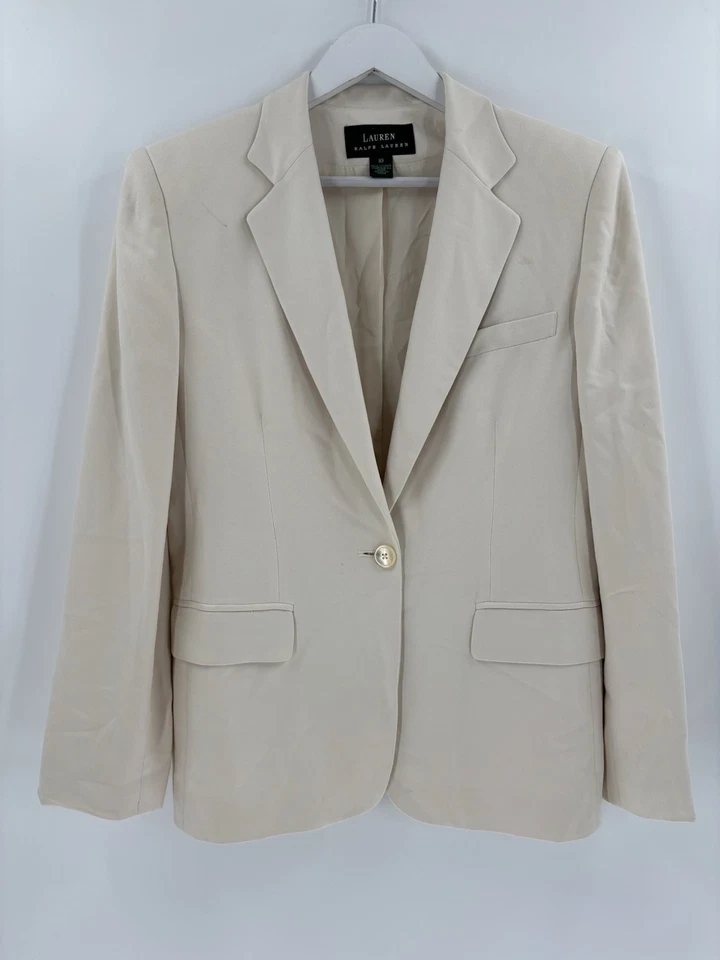 Traje Pantalón Ralph Lauren Vintage Mujer 8/10 Marfil Sencillo Pecho 100% Forrado Seda Foto 2 de 4