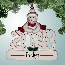 Personalized 2018 Snowman Christmas Ornament