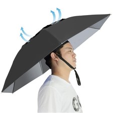 NEW-Vi Fishing Umbrella Hat Folding Adjustable Sun Rain 37.4 inches, Black
