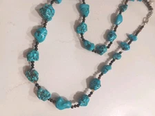 SOUTHWEST TURQUOISE NECKLACE, HANDMADE NATURAL STONE 20" BEAUTIFUL BLUE COLOR