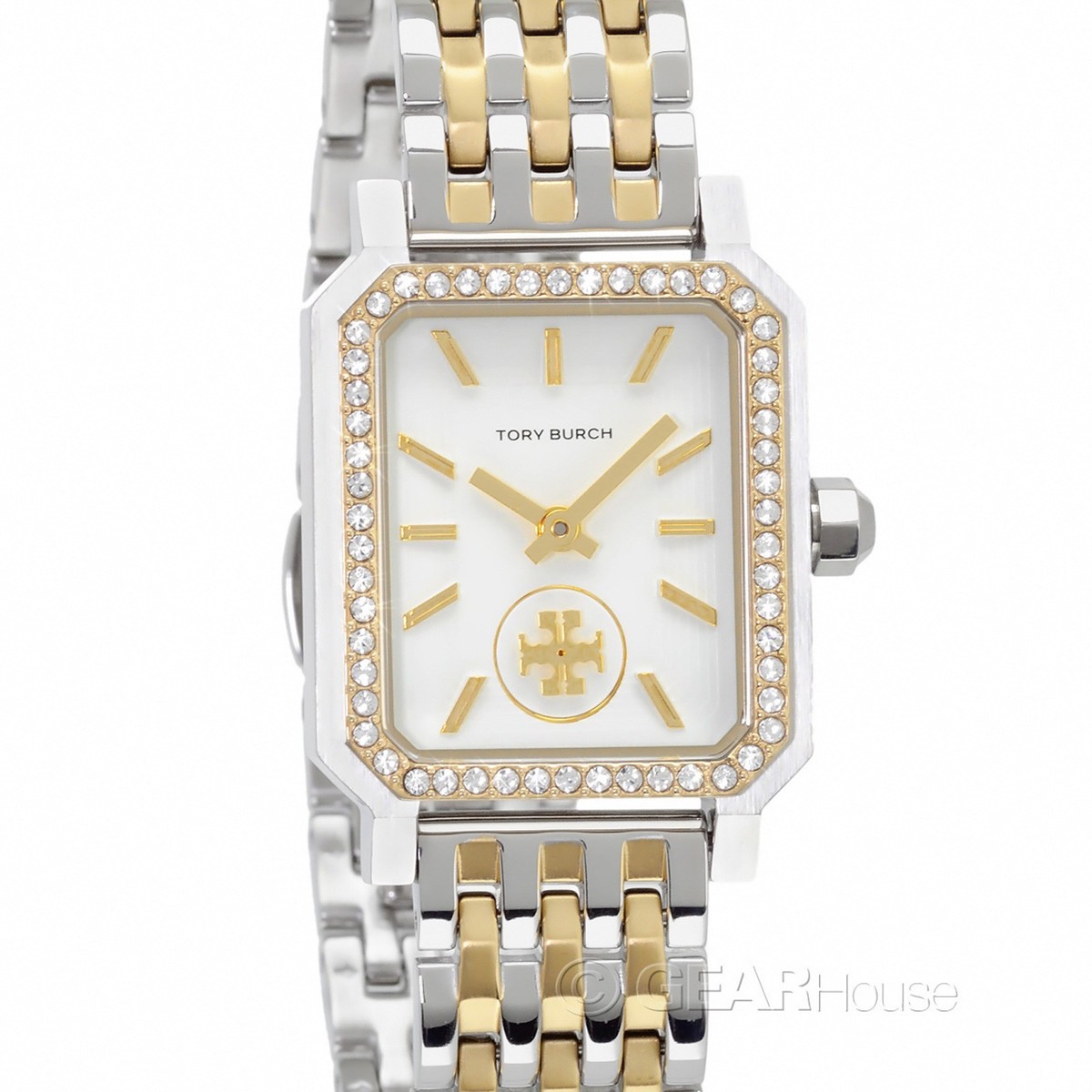 Tory Burch Robinson Womens Pave Crystals Watch, Two-Tone Gold