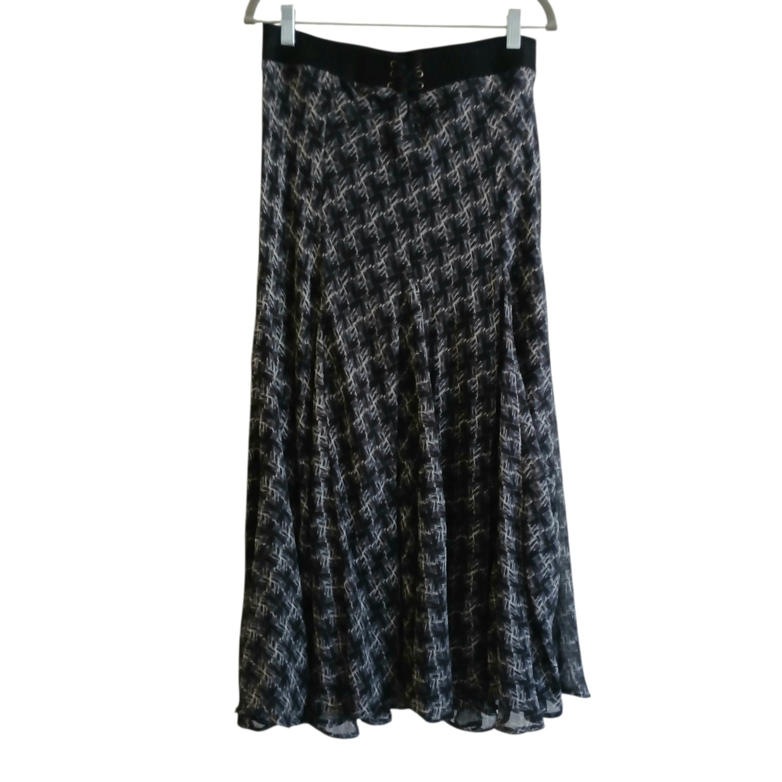 LAPIS Fairy Grunge Fishtail Maxi Skirt Women’s XL Black White Check Lace Up Goth