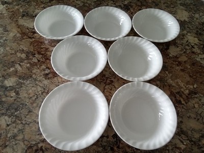 Corelle Enhancements White Swirl Set of 7 Soup Salad Cereal Bowls 7'' USA Made