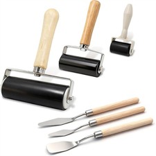 6 Pack Rubber Brayer Roller Kit,3 Sizes Rubber Rollers with 3 Scrapers for1656