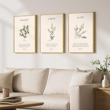 Framed Bible Verse Wall Art Set of 3, Inspirational Floral Decor 12x16 Inch