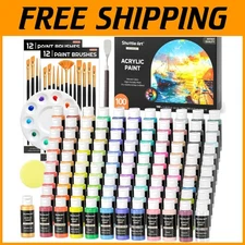 Art Supplies Set: 100 Acrylic Paint Bottles + Brushes