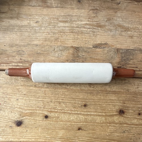 Ceramic Rolling Pin Solid Pattern White Brown With Handle Plain Type