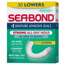 Sea Bond Secure Denture Adhesive Seals, Fresh Mint Lowers, Zinc-Free, All-Day