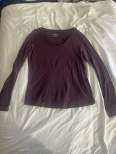 Eddie Bauer Women's Purple Solid V-Neck Long Sleeve Knit Pullover T-Shirt M