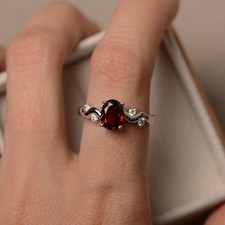 Red Garnet Oval Cut Gemstone 925 Sterling Silver Women Dainty Ring Duty Free