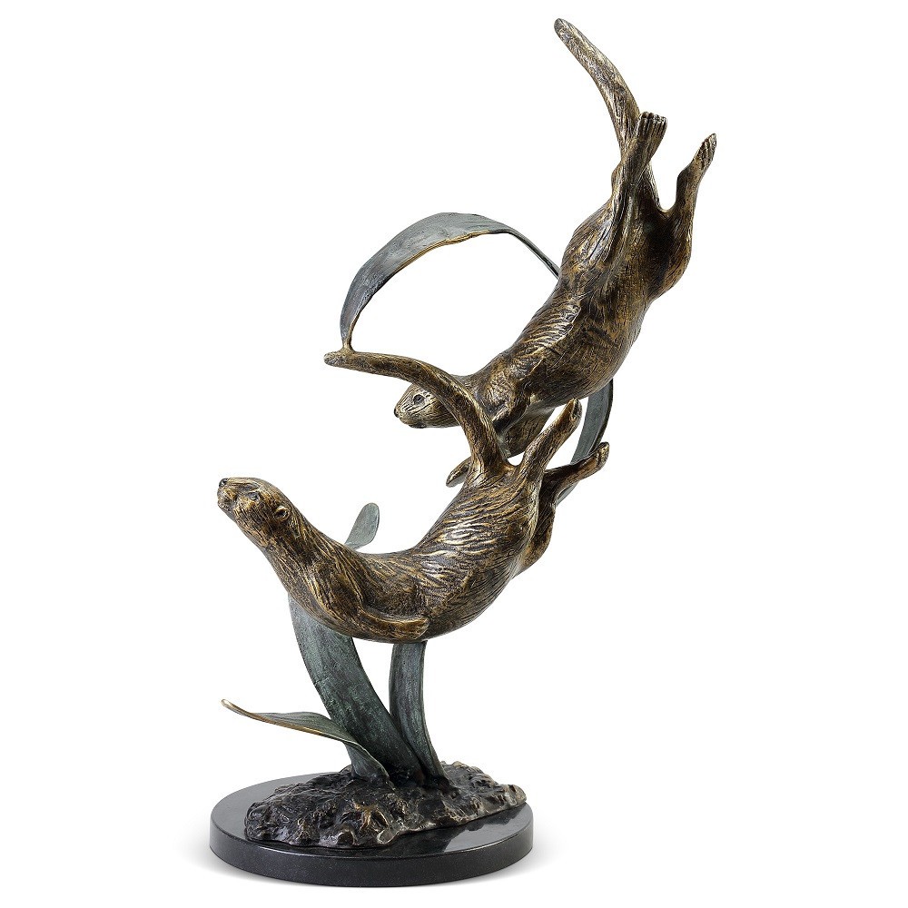 Otters Deep Diving Sculpture Statue Brass Marble Ocean 19 Inch ~ SPI Home 31643