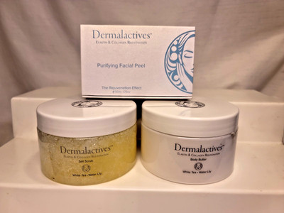 Dermalactives Purifying Facial Peel - Body Butter - Salt Scrub SET NEW (3)