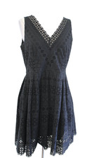 Ann Taylor Loft Black Cutout Eyelet Lace Fit and Flare Dress Size 4 V Neck