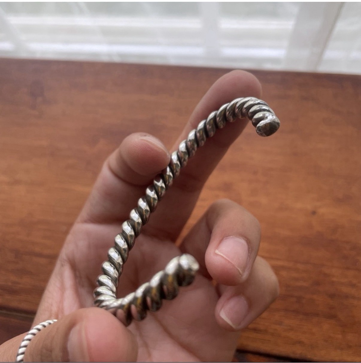 Twisted Silver Cuff Bracelet Adjustable Rope Style - image 5