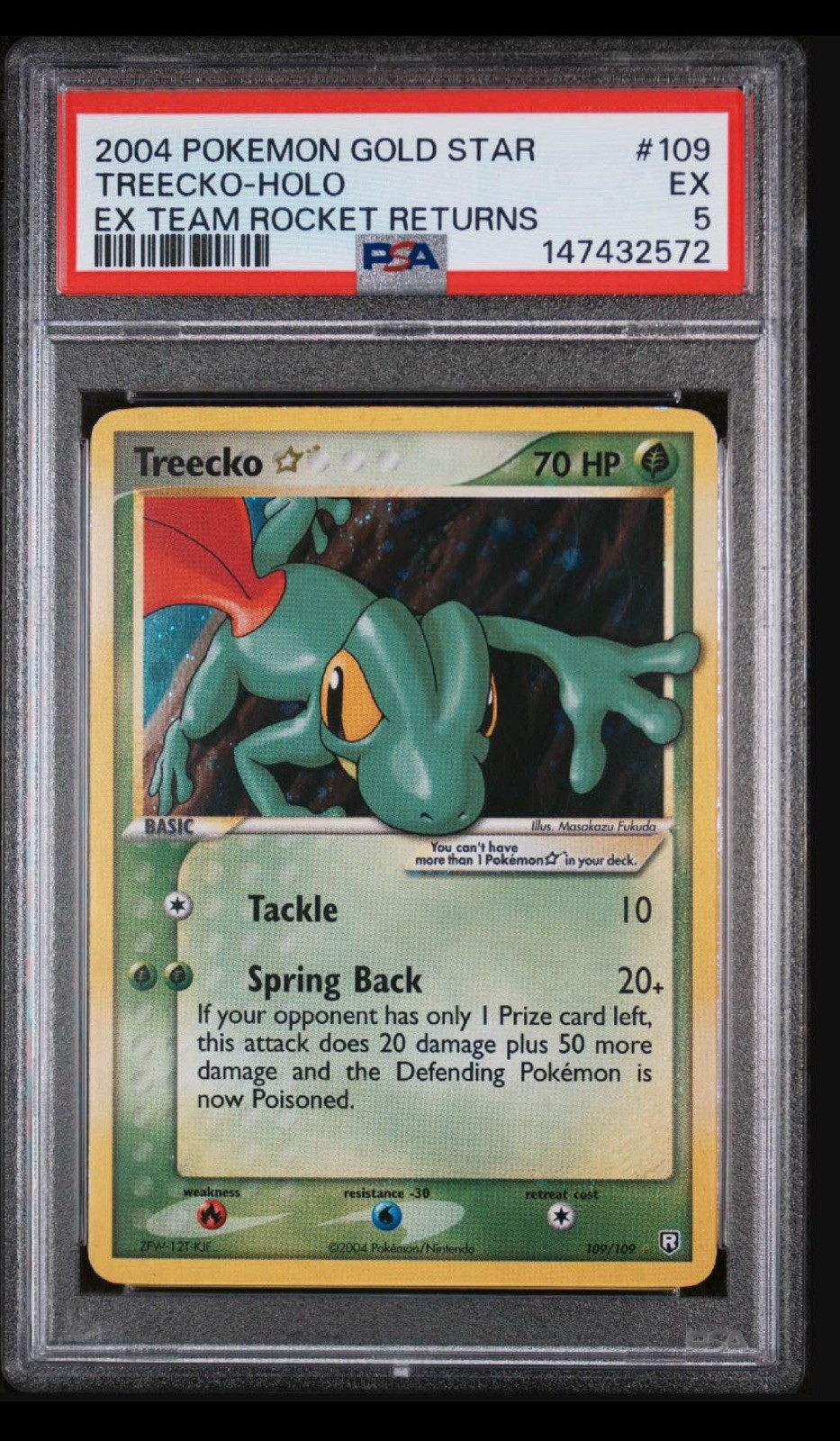 2004 Pokemon Gold Star Ex Team Rocket Returns #109 Treecko Holo PSA 5 EX