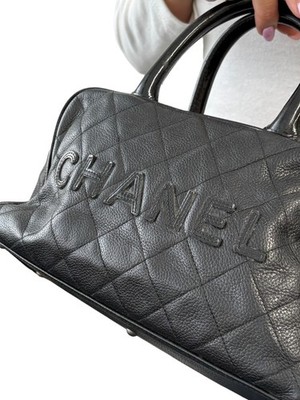 CHANEL Vintage CC Big Logo Quilted Leather Mini Bowling Boston Bag