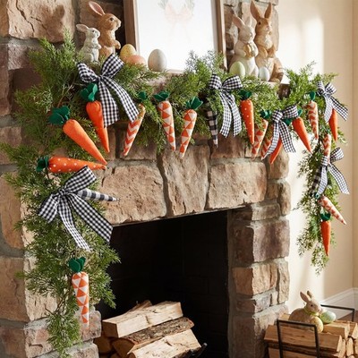 6 ft Easter Fireplace Garland Decor Fabric Carrot Rustic Farmhouse Finished M...