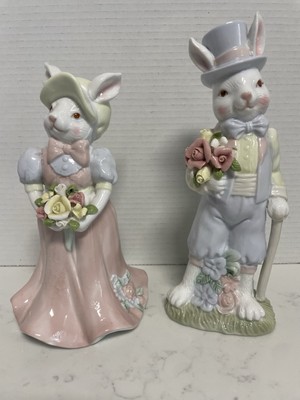 Hand painted Ceramic Easter Bunny Couple-9.5 Inches Tall