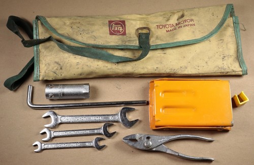 Vintage Toyota Motor Japan OEM Tool Kit Roll Bag Wrenches Pliers (partial set)