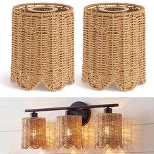 2 Pcs Rattan Lamp Shade Small Scalloped Lampshade with E14 Adapter Ring Drum ...