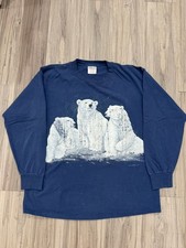Vintage 1990s Fletchers Wildlife Polar Bear Nature Made In USA Cotton T-Shirt L