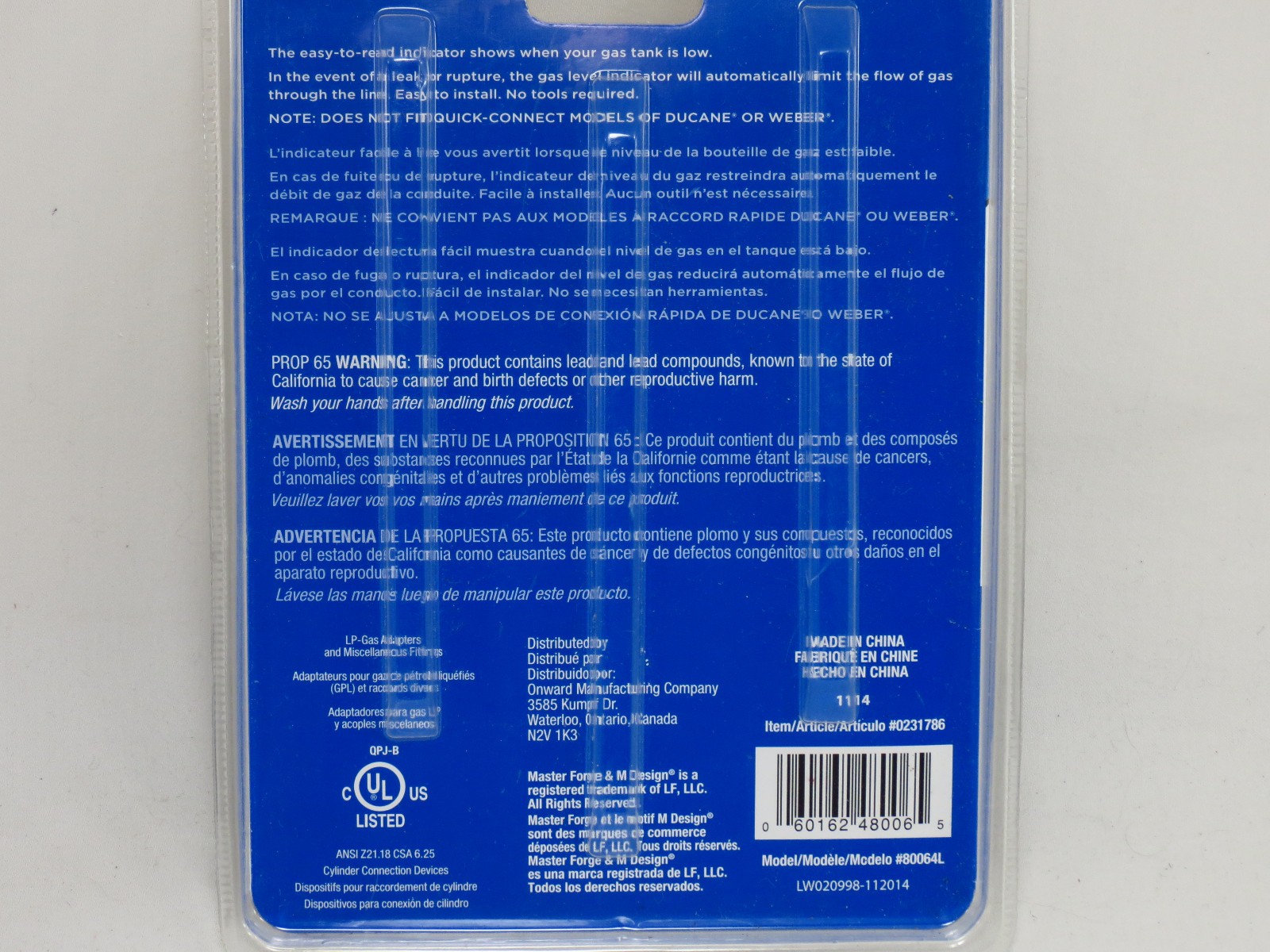 Master Forge Metal Propane Gas Level Indicator Gauge, 0231786, 80064L