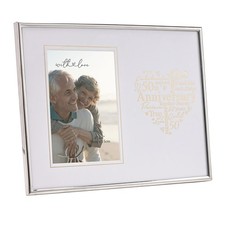 Image of Silver Photo Frame for Anniversary 4'x6' Picture with Heart Script