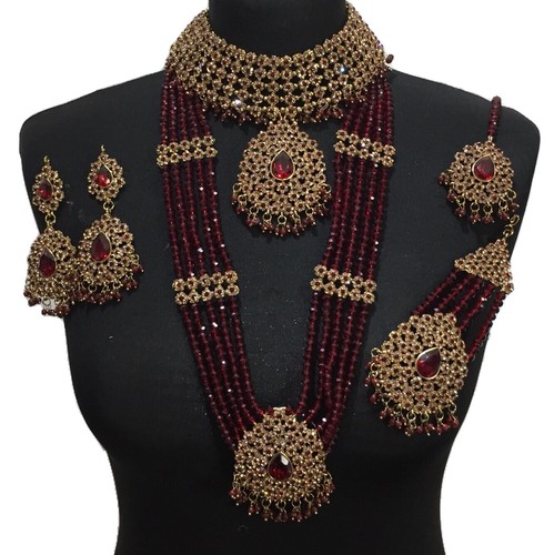 Pakistani Gold Maroon bridal jewellery 