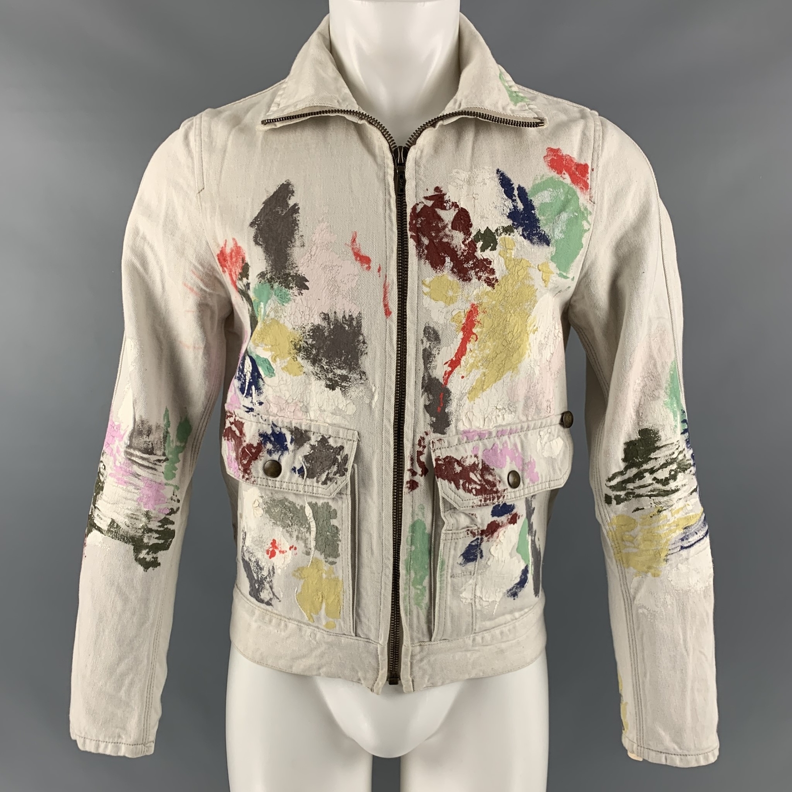 Giacca grigia multicolore YVES SAINT LAURENT taglia 36 con schizzi di vernice