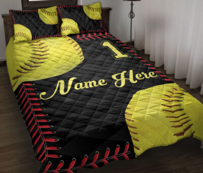 Softball Custom Name Number Quilt Blanket Pillowcases Bedding Bed Set Bedspread