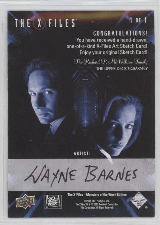 X-files Monsters of the Weeks Auto Sketch Card Wayne Barnes Sky Mulder 1/1 - Image 2 of 2