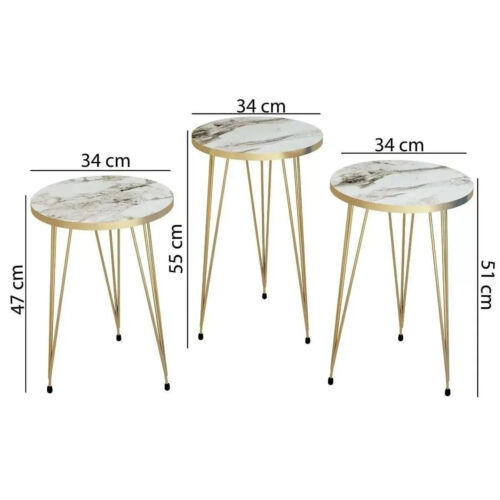 Round Nesting Coffee Table Decorative Gold Metal Leg Modern Furniture Set 3 Pcs - Picture 3 of 20