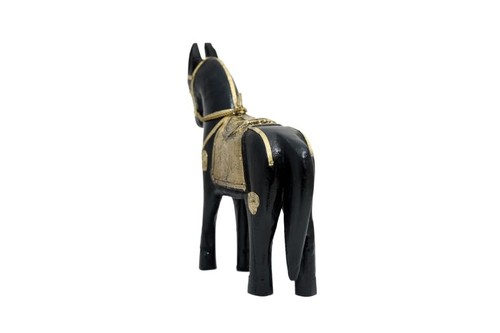 Wooden 8" Black Horse Brass Fitted Punching Statue, Drawing Room Decors Horse... - 第 7/7 張圖片