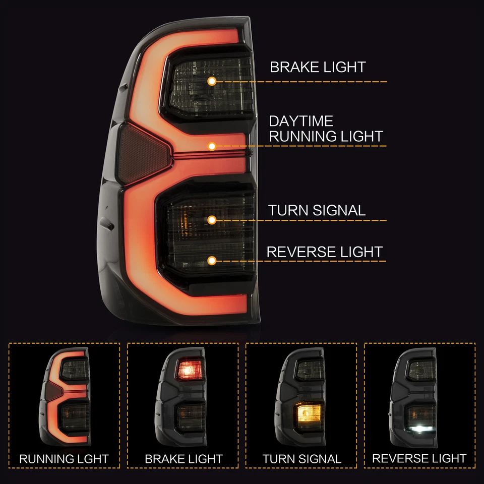VLAND Smoke LED Tail Lights DRL For Toyota Hilux 2015-2019 2020 Turn Signal Pair - Image 2 of 4