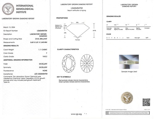 Boucles d'oreilles IGI 2,20 ctw ovales en laboratoire taille brillant diamant or blanc 14 carats - Photo 5 sur 11