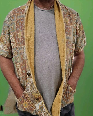 Vintage 50s Cabana Terry Cloth Lined Pool Lounge Tiki Shirt M/L | eBay