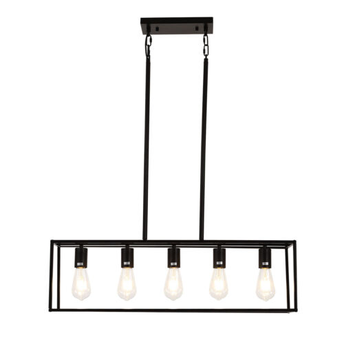 5-Lights Linear Rectangular Pendant Fixture Farmhouse Kitchen Island Lighting US - Picture 4 of 12