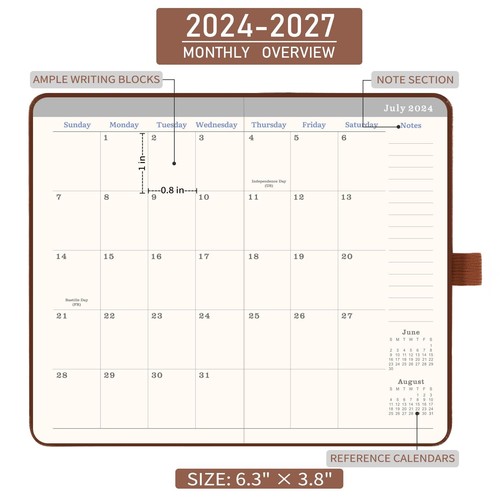 2024-2027 Monthly Pocket Planner - 3 Year Pocket Calendar, Faux Leather Cover... - Picture 3 of 8