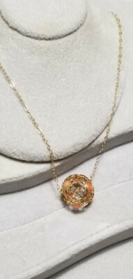 Ross Simons 14K yellow gold Coral ball cage pendant Necklace