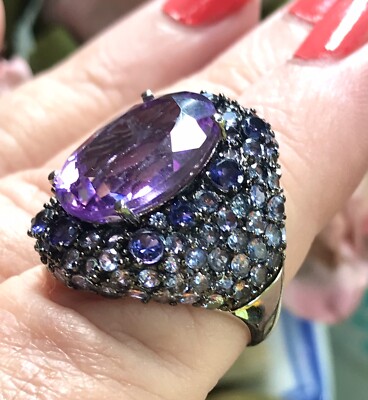  SATYA !  BLACKENED STERLING AMETHYST SIZE  6 Excellent 