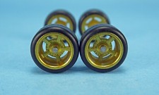 1/64 Wheels 1/64 Wheel and Tire Set Real Riders 5-Spoke Style Gold V-44