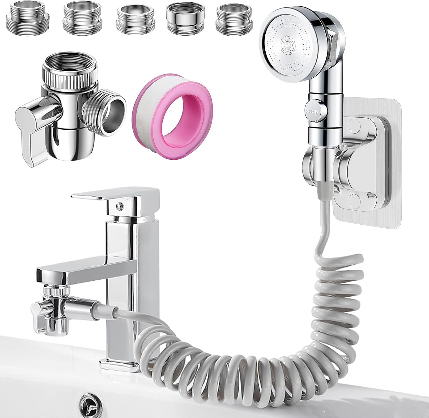 Sink Faucet Sprayer Attachment Set, Kitchen Bathroom Pet Bathing Shower Head Wi