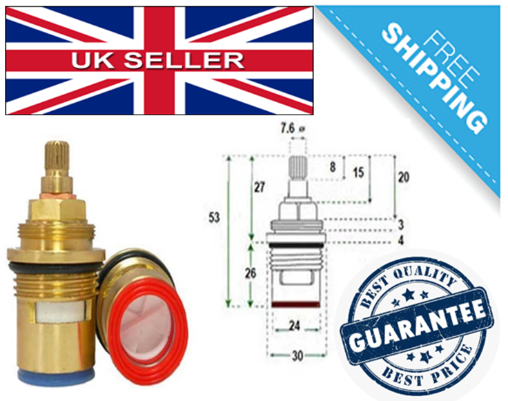 Replacement Bath Tap Valve Ceramic Disc Cartridge Quarter Turn PAIR