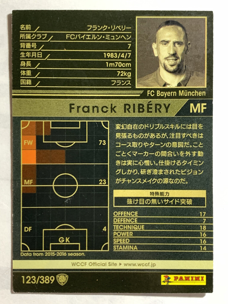 Franck Ribery WCCF PANINI soccer card Japan sports 123/389