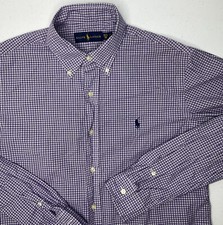 Polo Ralph Lauren Shirt Men Sz 15.5 Button Front Plaid Purple Long Sleeve Pony