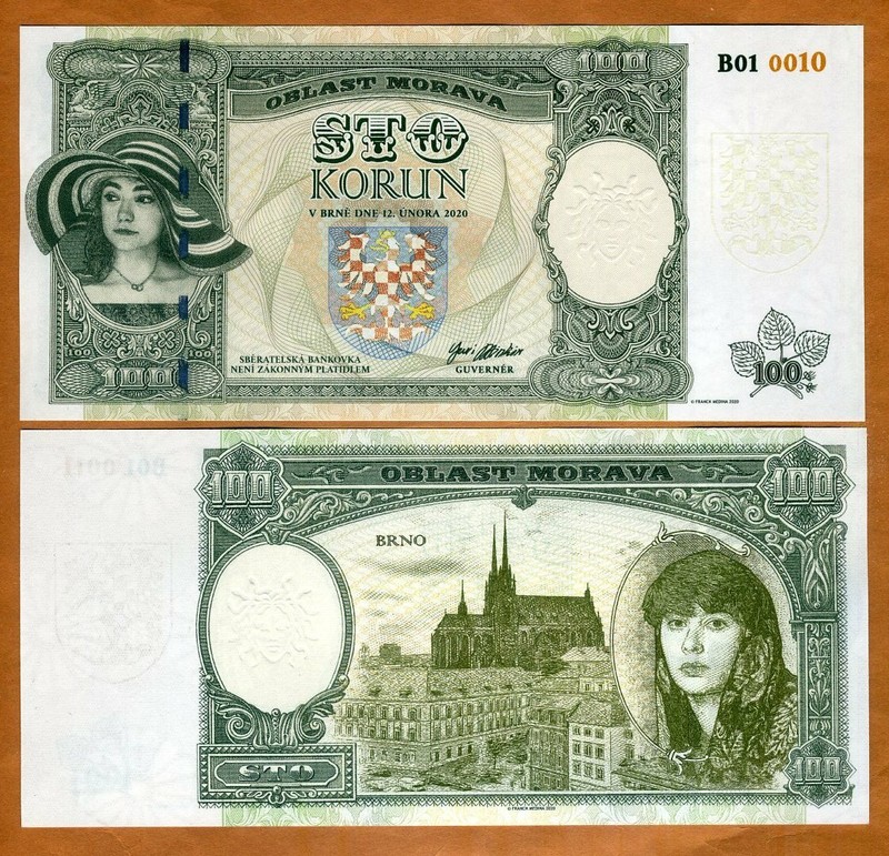 Moravia, 100 Korun, Private Issue Essay, 2020, Limited Issue, Two Women, Brno